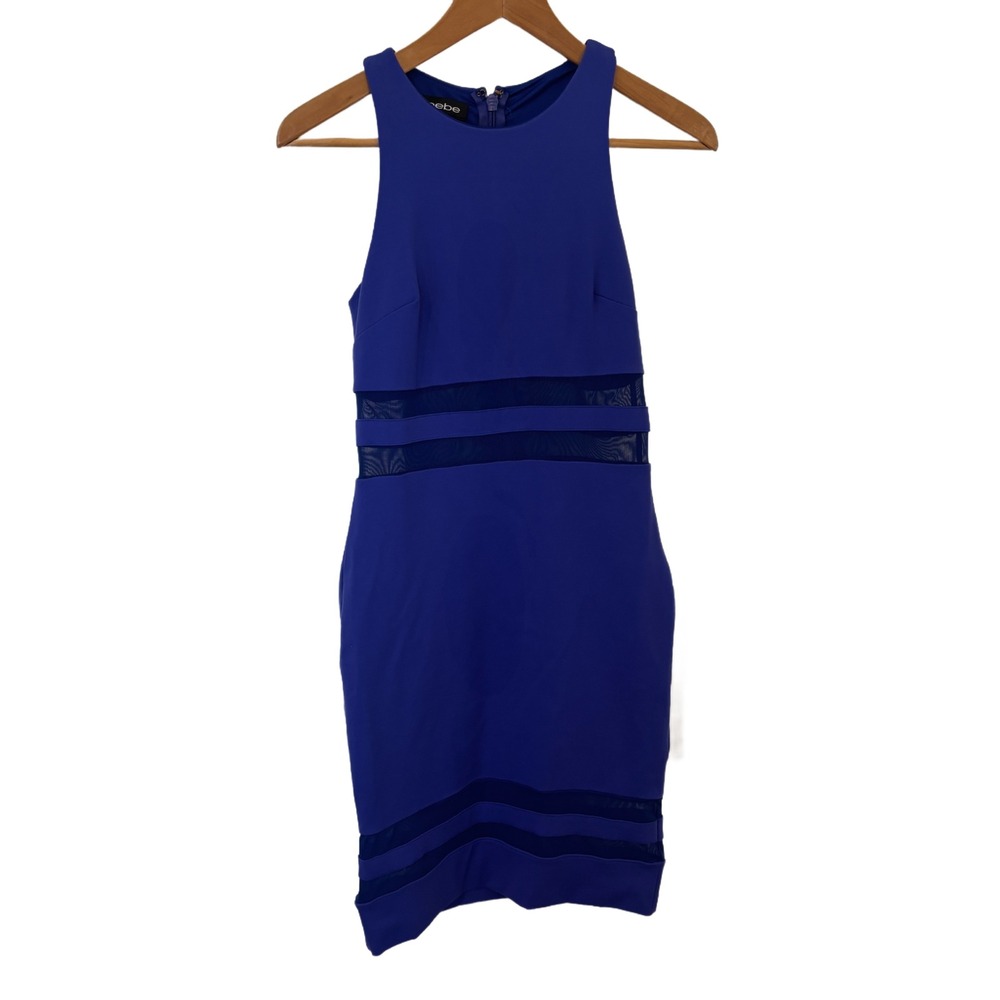 Bebe‎ Royal Blue Mesh Panel Bodycon Dress Sleeveless Racerback Mini Small